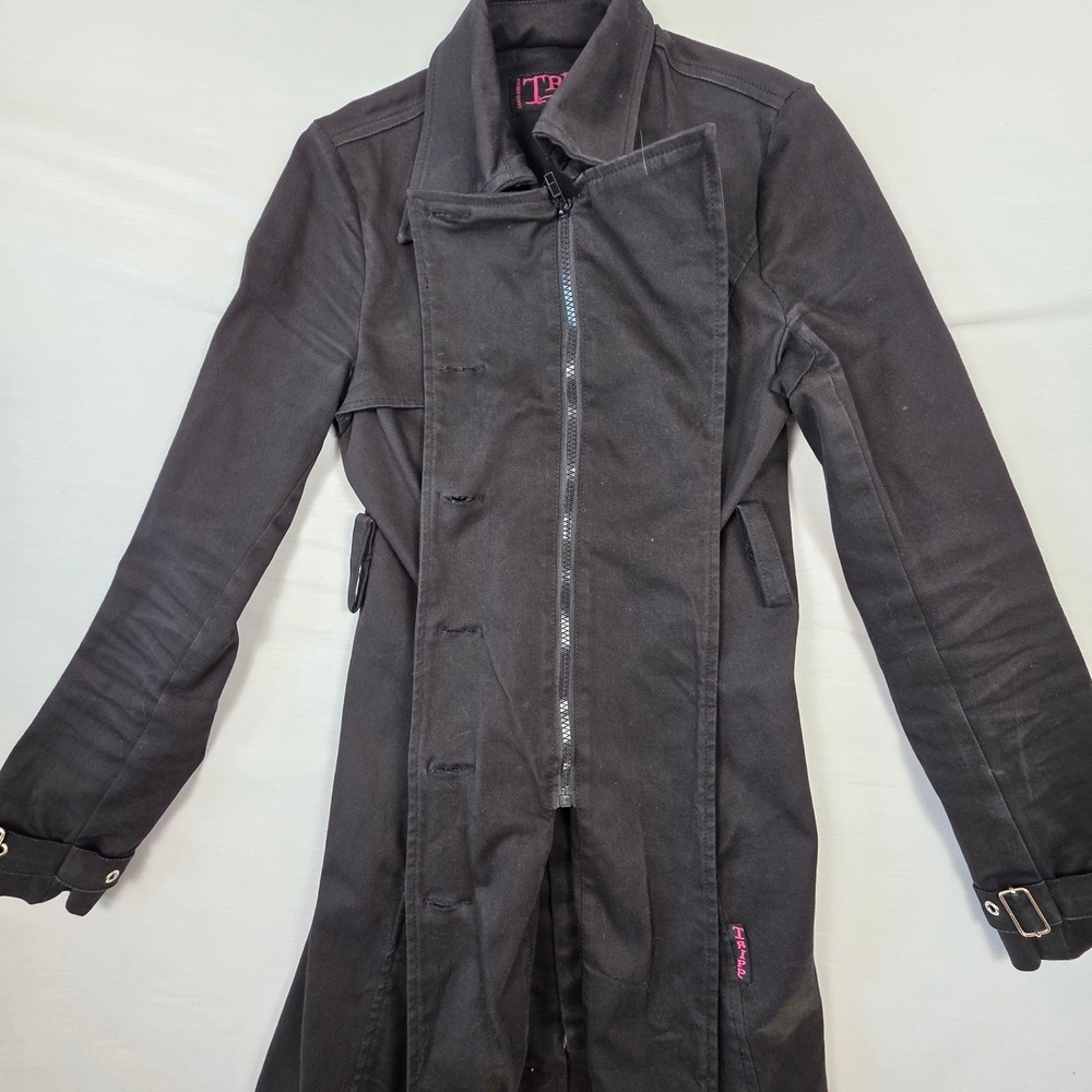 Tripp NYC Trench Coat Womens Small Black Corset Lace Up Goth Punk Vintage Pink - Picture 4 of 16